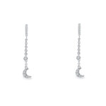 Dangling Diamond Crescent Moon Earrings